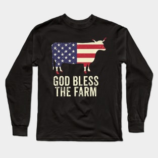 American Flag Cow God Bless The Farm 4th Of July Farming Long Sleeve T-Shirt